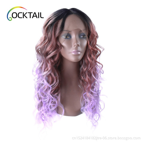 Japanese fiber three tone ombre color big wavy synthetic lace front wig in stock